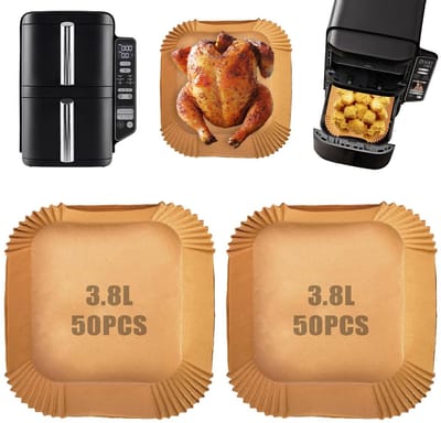 Dailygoods- Airfryer Liners 100 Stuks - Bakpapier Airfryer - Verstelbaar voor 3.8-5L - Gezond en Veilig - Hoge Temperatuur Weerstand - Perfecte Pasvorm Ninja 7.6L