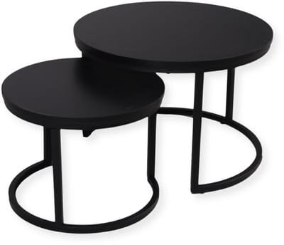 SensaHome Salontafel Set Rond - Antieke Ronde Houten Tafelset - Grote Tafel 58x40cm, Kleine Tafel 43x33cm - Zwart