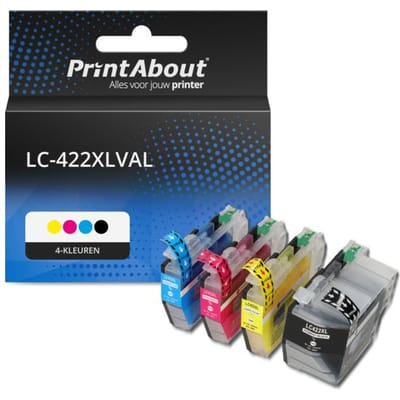 PrintAbout huismerk Inktcartridge LC-422XLVAL 4-kleuren Multipack Hoge capaciteit Geschikt voor Brother