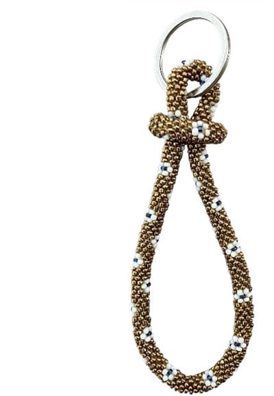 Luna-Leena duurzame kralen sleutelhanger rol met bloemen motief - goud - voor om je pols - hand gehaakt in Nepal - keychain flowers - moederdag cadeau - armband sleutelhanger