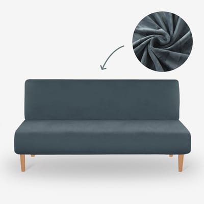 BankhoesDiscounter Velvet Armloze Bankhoes – Steenblauw – Slaapbank – Bankbeschermer – Sofa Cover