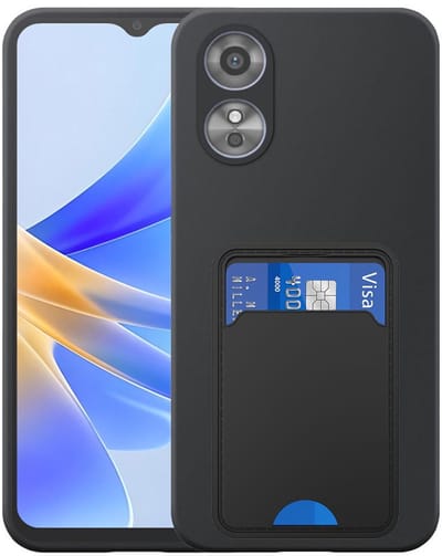 Geschikt voor Oppo A17 Telefoonhoesje met TPU Pasjeshouder - Flexible Back Cover Case Siliconen TPU with Cardslot - Zwart - Smartphonica geschikt voor Oppo A17
