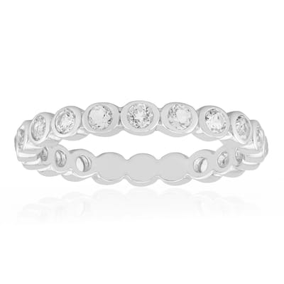 Cavill - Elegante Damesring 925 Sterling Zilver Gerhodineerd - 20 Witte Rondgeslepen Topaas Stenen - 0,8 ct - Stijlvolle Zilveren Ring
