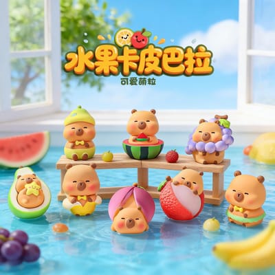 8 stuks/Set Simulatie Fruit Capybara Figuur Perfect Speelgoed Mini Figuurtje Bureau Decoratie Model Ornamenten Poppetje Tuin Huis Bureau Decoratie yellow