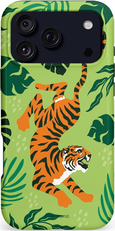 Casetastic hoesje geschikt voor Apple iPhone 17 Pro Max - MagSafe - Dubbellaagse bescherming - Tijgerwoud - Fashion Case - Olijfgroen Goud