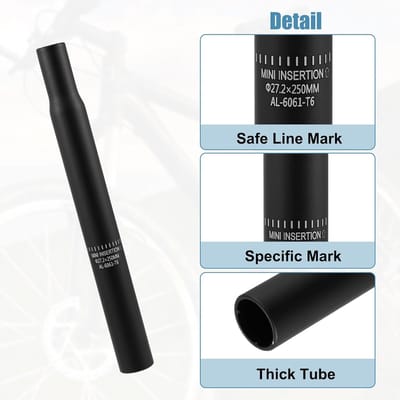 Fietszadelpen - Zadelbuis - Fietsen Monteren - Schaalmarkering - 27.2x250mm - Zwart