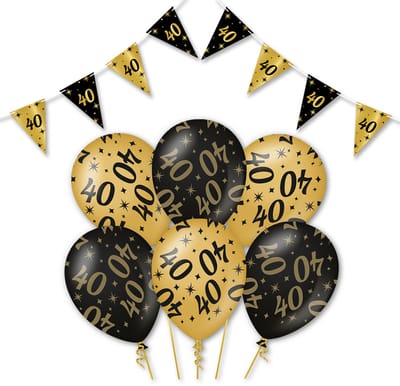 Q2P - 40 Jaar - Slingers - Ballonnen - Zwart & Goud Set - Verjaardag Versiering - Helium Ballon