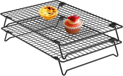 Set van 2 Roestvrijstalen Koelrekken, Stapelbaar en Opvouwbaar, Perfect voor Taarten, Brood en Koekjes