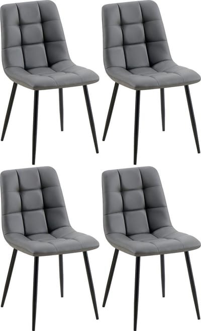 CLP Antibes Set van 4 Eetkamerstoelen - Zonder armleuning - Metaal frame - Kunstleer/donkergrijs