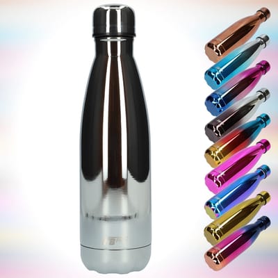 FBFS56, Thermosfles, Drinkfles, Waterfles - Modern & Slank Design - Thermos Fles voor de Warme en Koude Dagen - Dubbelwandig - Robuuste Thermoskan - 500ml - Chrome Silver -Chroom Zilver