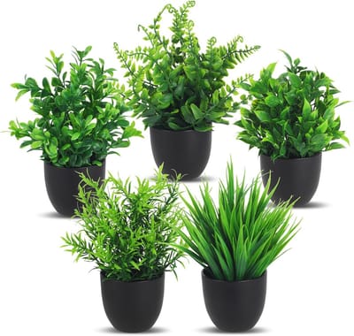 Kunstplant set 5 stuks - 18 cm hoog - zwarte decoratie - voor badkamer en interieur - ShopVlot