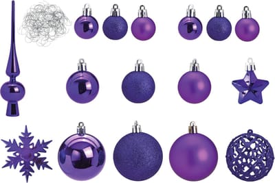 G. Wurm Kerstballen set - 111-delig - kunststof - paars - 3-6 cm - met piek - kerstboomversiering