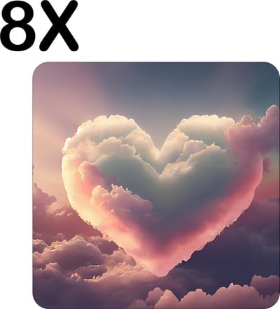 Luxe Placemat - Liefde - Hartjes Wolk in de Lucht - Set van 8 Placemats - 50x50 cm - 2 mm dik Vinyl - Anti Slip - Afneembaar