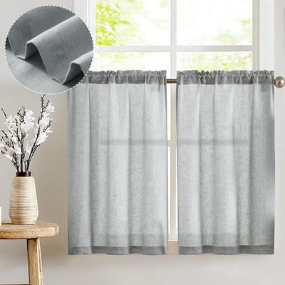 Unyqoos® Verfijnde Linnenlook Vitrage voor Keuken en Balkondeur, Halftransparant Met Trekkoord, Set van 2