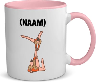 Akyol - acroyoga 2 vrouwen met je eigen naam koffiemok - theemok - roze - Acrobatiek - mensen die acrobatiek/acroyoga beoefenen - acrobaat - acroyoga - mensen die houden van acrobatiek - verjaardag - cadeau - kado - geschenk - gift - 350 ML inhoud