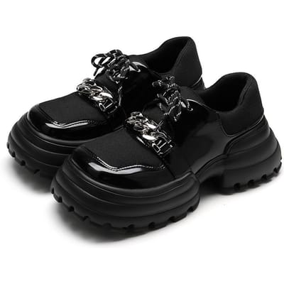 Grote Kop Kleine Leren Schoenen Dames Lente en Zomer Dikke Zool Sponscake Retro Schoenen Dames 35 zwart