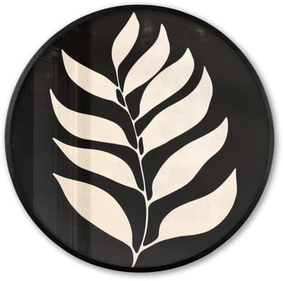 Poster in lijst Rond - Fotolijst 60x60 cm - Posters - Blad - Wit - Minimalistisch - Ronde posterlijst zwart - Decoratie - Wanddecoratie woonkamer - Muurdecoratie slaapkamer