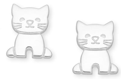 Joy|S - Zilveren kat poes oorbellen - massief - 8 x 9 mm