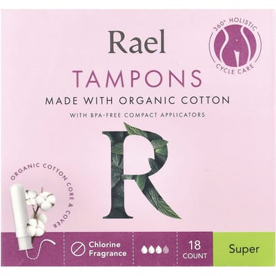 Rael, Tampons en coton bio, Super, Sans parfum, 18 unités