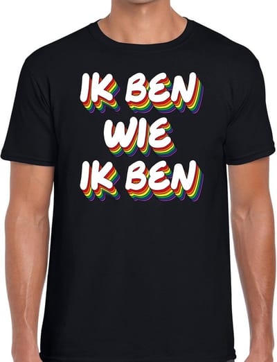 Ik ben wie ik ben - gaypride t-shirt zwart 3D regenboog tekst voor heren - Gay pride kleding S