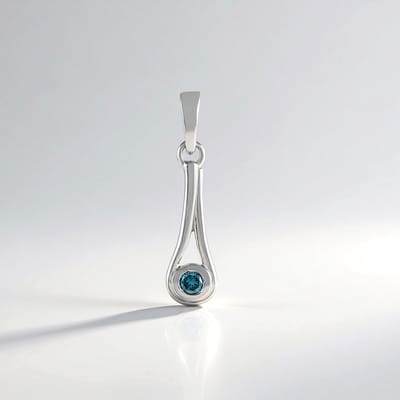 Cavill - 925 Sterling Zilver Hanger met Platina Plating - Blauwe Diamant 0,089 ct - Ronde Briljantslijpsel - Druppelvormig - Modern Luxe Sieraad Dames