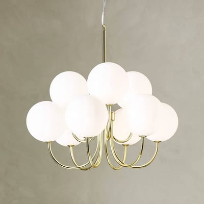 Markslöjd Hanglamp Bianco, 9-lamps, goud/wit, glas, G9