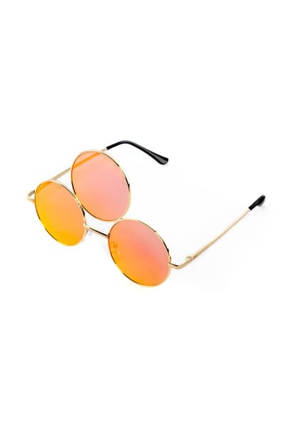 KIMU® Derde Oog Zonnebril - Goud Montuur - Oranje Spiegel Glazen - Chakra Spiritualiteit Spiegelglazen Karma Mystiek Paranomaal Bewustzijn Festival