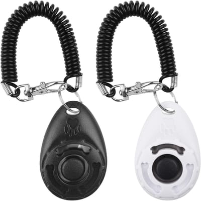 Hond Clicker, [2 Stuks] Zwart en Wit Trainingsklikker met Polsband, Hondenopvoeding en Hondentraining, voor Hond, Kat, Paard