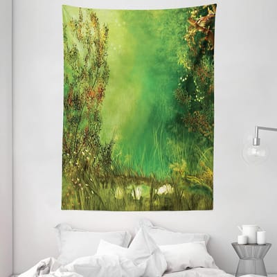 ABAKUHAUS Regenwoudwandtapijt, Vlinder Sprookje, Woonkamer Slaapkamer Wanddoek Zijdezacht Satijn Wandtapijt, 150 x 200 cm, Groen