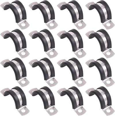 Set van 16 Stuks 20MM 2-Gat U-Buis Klemmen van RVS met Rubber Kussen voor Buizen Bevestiging en Ondersteuning