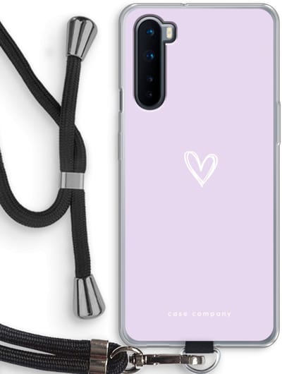 Case Company® - Hoesje met koord geschikt voor OnePlus Nord hoesje met Koord - Klein hartje paars - Telefoonhoesje met Zwart Koord - Bescherming aan alle Kanten en Over de Schermrand
