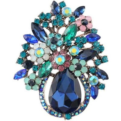 Legering Hoge Kwaliteit Delicate Strass Bloem Broche Lieflijke Speld Mode Broche Kleding Accessoires blue