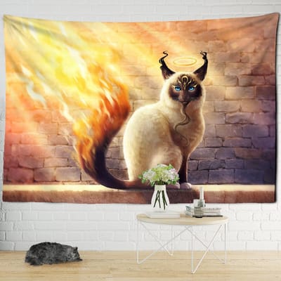 Psychedelische Blauwe Ogen Kat Wandkleed Ophanging Dier Boho Mystiek Hekserij Slaapkamer Woonkamer Kunst Huisdecoratie Stof 95x70cm brown