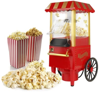 Dailygoods Popcornmachine Retro, 1200W voor thuisgebruik, popcornmachine met hetelucht, popcornmachine zonder vet, popco