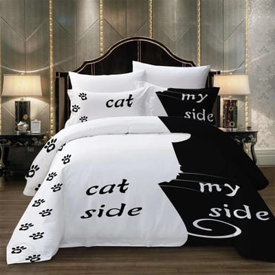 Koppels Design Kat Zij aan Zij Beddengoed 3-delig/set Dekbedovertrek Set Zacht Comfortabel Beddengoed Set Zwart Wit Dekbedovertrek Thuis E EU single(135x200cm)