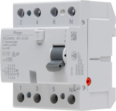 Aardlekschakelaar - RCD automaat - Veiligheid elektrische installatie - 4-polig A-type - 40A/30mA - Grijs