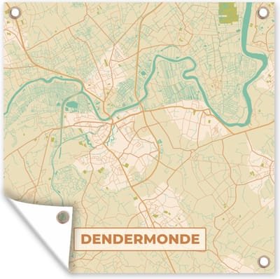Tuin poster Dendermonde - Plattegrond - Kaart - Vintage - Stadskaart - 200x200 cm - Tuindoek