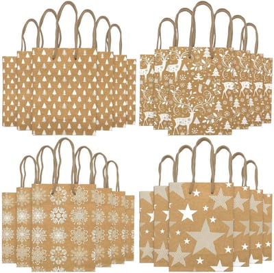 ONF3 - Geschenktasjes - Herbruikbaar - X-Mas Nature Look - 24 Stuks - Perfect voor Cadeaus - Ideaal voor Kerst
