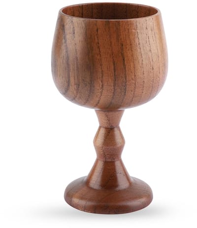 Dailygoods- Wijnbeker Massief Hout - Vintage Kelkbeker - Communiebeker - Huishoudelijke Beker - Capaciteit 150 ml - Afmetingen 7,5x12 cm - Houten Beker