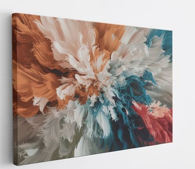 Saammp Canvas Schilderij - Explosie van oranje - blauw - Abstract - 45x30 - Foto op canvas - Wanddecoratie - Muurdecoratie Woonkamer - Slaapkamer decoratie - Canvas Print