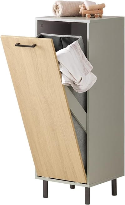 Badkamerkast met mand - Lage opberger - Wasgoed opbergen - Met anti-kantelvoorziening - 315 x 30 x 86 cm