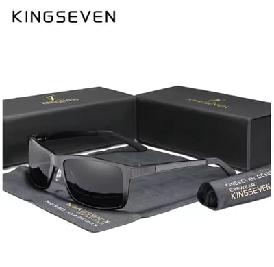 KINGSEVEN Zonnebril 7021 - Zwart-Grijs – Heren - Vrouwen - Gepolariseerd - UV400 - Rechthoek