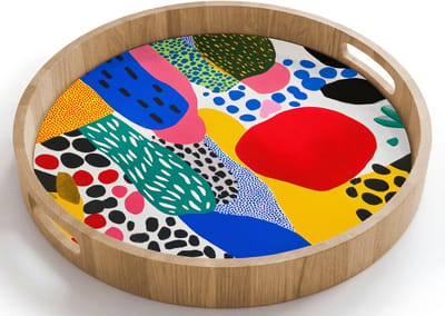 Dienblad rond 40x40 cm - Schootdienblad hout - Stippen - Vormen - Modern - Kleuren - Borrelplank rechthoek - Plateau houten dienbladen