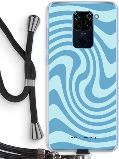 Case Company® - Hoesje met koord geschikt voor Xiaomi Redmi Note 9 hoesje met Koord - Swirl Blauw - Telefoonhoesje met Zwart Koord - Bescherming aan alle Kanten en Over de Schermrand