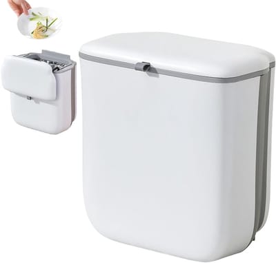 Opvouwbare Compostbak - Hangende Afvalemmer - Keuken Afval - Ruimtebesparend Ontwerp - 26 x 30 x 10 cm - Wit