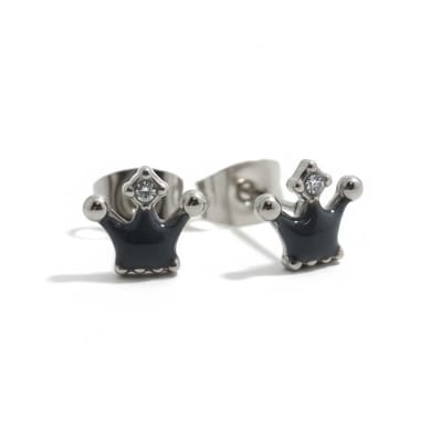 Rvs sieraden - Oorbellen - Stalen emaille kroontje - Goudkleur - Lila