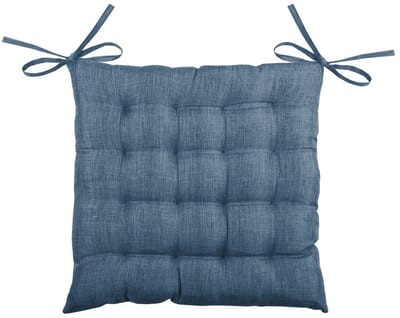 Stof Textile stoelkussen BEA - blauw - 40 x 40 x 4 cm - touwtjes sluiting - binnen/buiten - zitkussens plat
