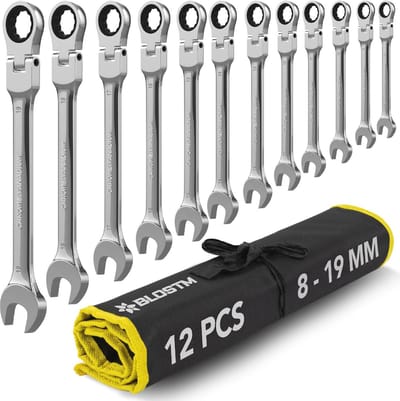 Flexibele Ratelsleutelset - 12-delige Combinatiesleutelset 8-19 mm met 180° Flex Hoofd en 72-tandwielsysteem