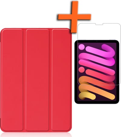 Hoesje - Geschikt voor Apple iPad Mini 6 (2021) - 8.3 inch - 6e Generatie - Met Screenprotector - Trifold Bookcase - Hard Cover - Hardcover Book Case - Tablet Hoes - Rood