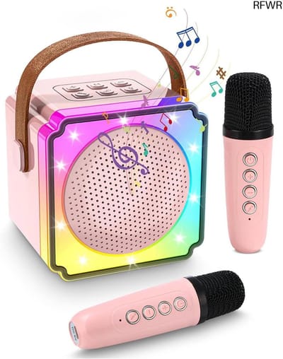 RFWR® Karaoke-machine voor kinderen met 2 microfoons en LED-licht - Draagbare karaoke met spraakveranderingseffecten